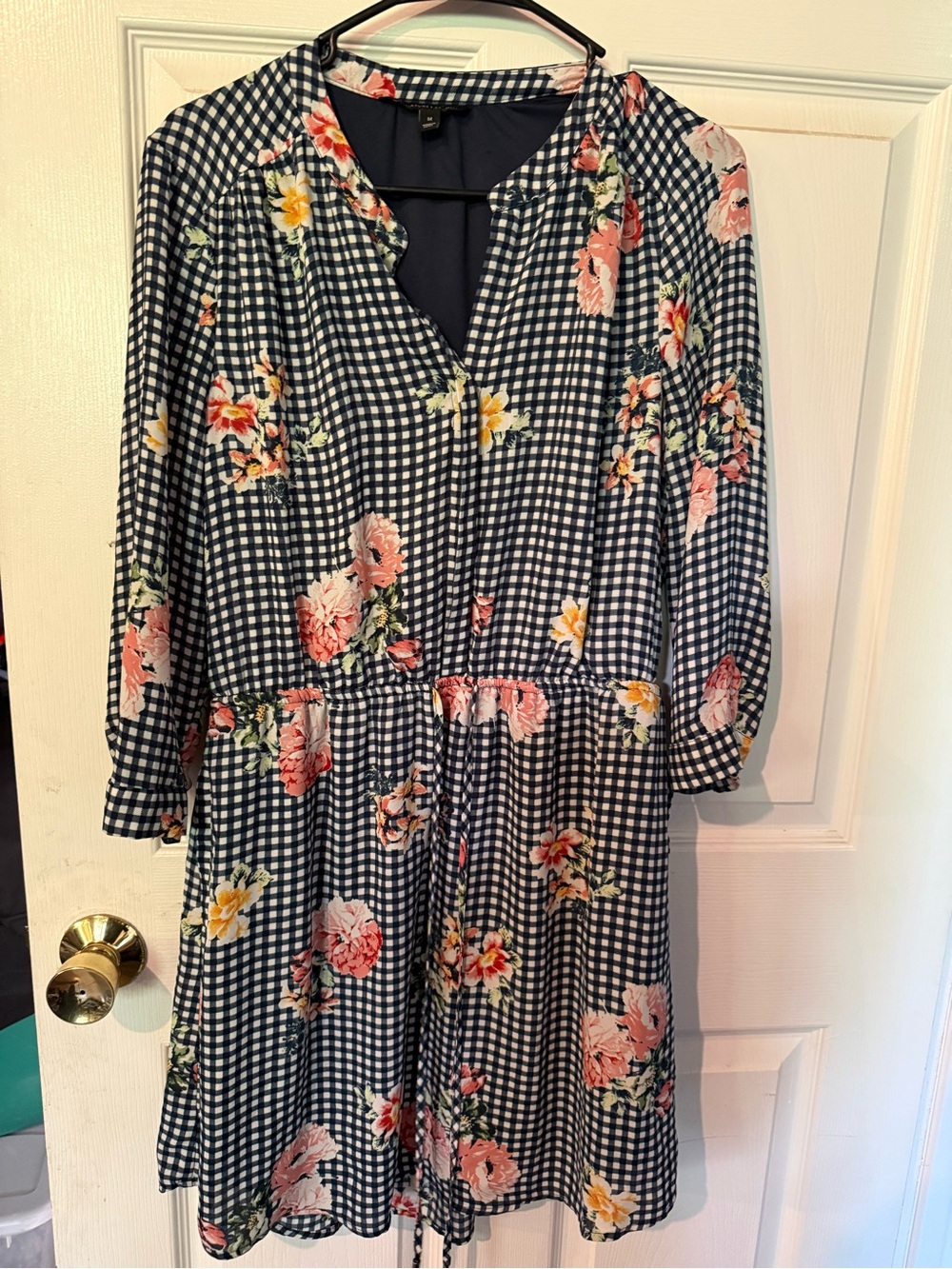 Signature Studio Navy Gingham Floral Ruffle Dress